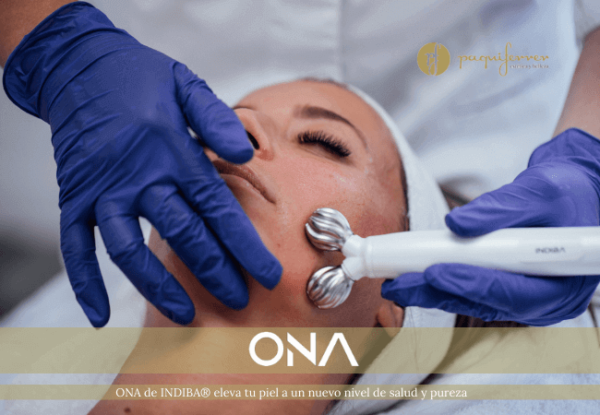 Armonía en tu Piel. Experimenta la magia del dispositivo facial ONA de INDIBA®: una fusión de hidrodermabrasión, electroporación, LED y electroterapia de baja frecuencia. Tu piel alcanzará una nueva dimensión de salud y pureza. En Paqui Ferrer Estética y Belleza