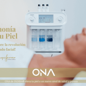 Armonía en tu Piel. Experimenta la magia del dispositivo facial ONA de INDIBA®: una fusión de hidrodermabrasión, electroporación, LED y electroterapia de baja frecuencia. Tu piel alcanzará una nueva dimensión de salud y pureza. En Paqui Ferrer Estética y Belleza