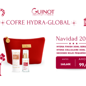 IMAGEN DE COFRE HYDRA-GLOBAL HYDRA FINISH 30ML SERUM HYDRA CELLULAIRE 30ML NECESER ROJO PEQUEÑO GUINOT