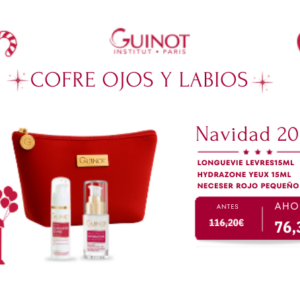 IMAGEN DE COFRE OJOS Y LABIOS LONGUEVIE LEVRES15ML HYDRAZONE YEUX 15ML NECESER ROJO PEQUEÑO GUINOT